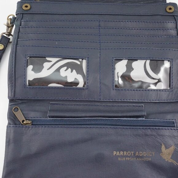 Handmade Hand Painted Leather Amazon Parrot Crossbody Wristlet Bag / Wallet - Picture 4 of 12